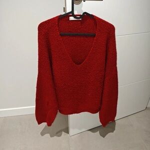 Mango Vibrant Red V-Neck Sweater